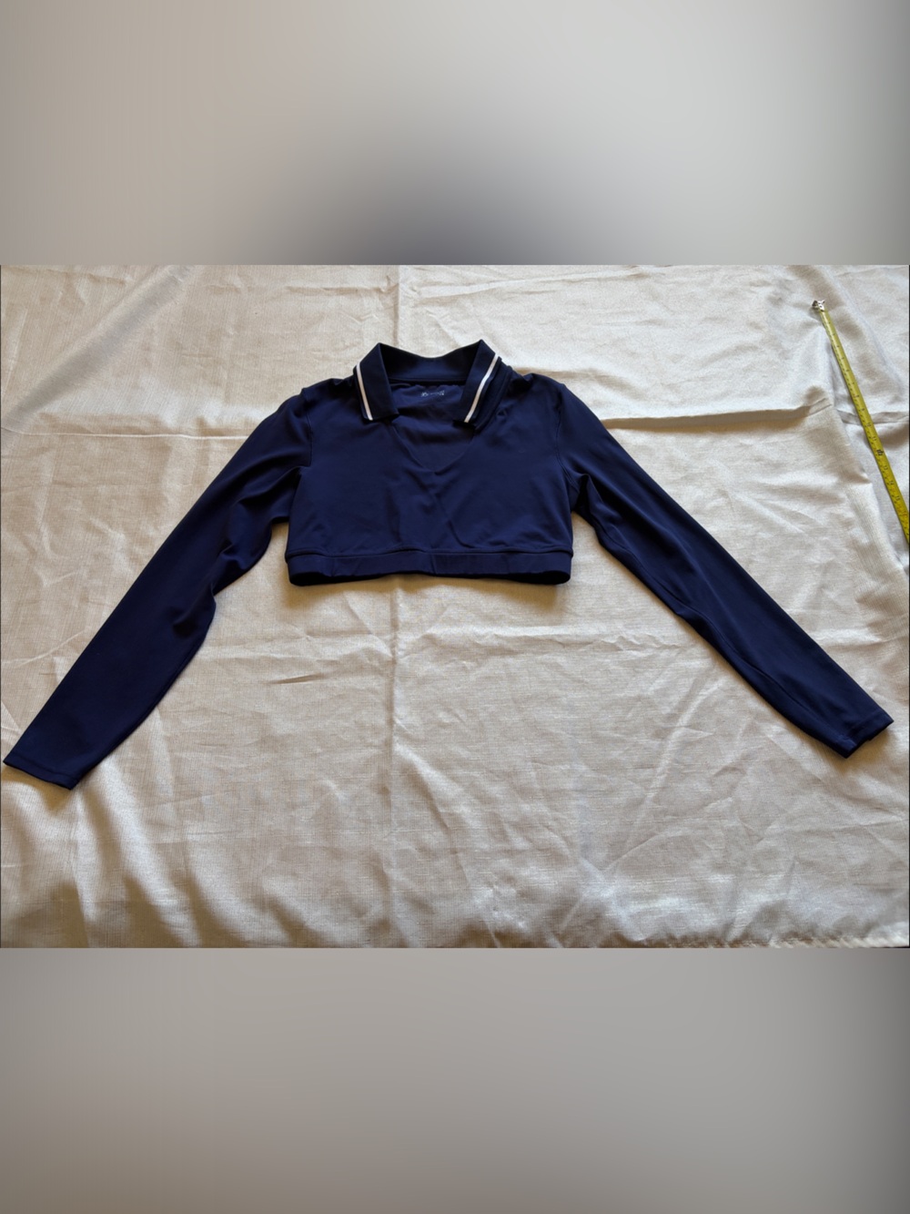 Offline by Aerie Women's Navy Long-Sleeve Crop Top with Polo Collar